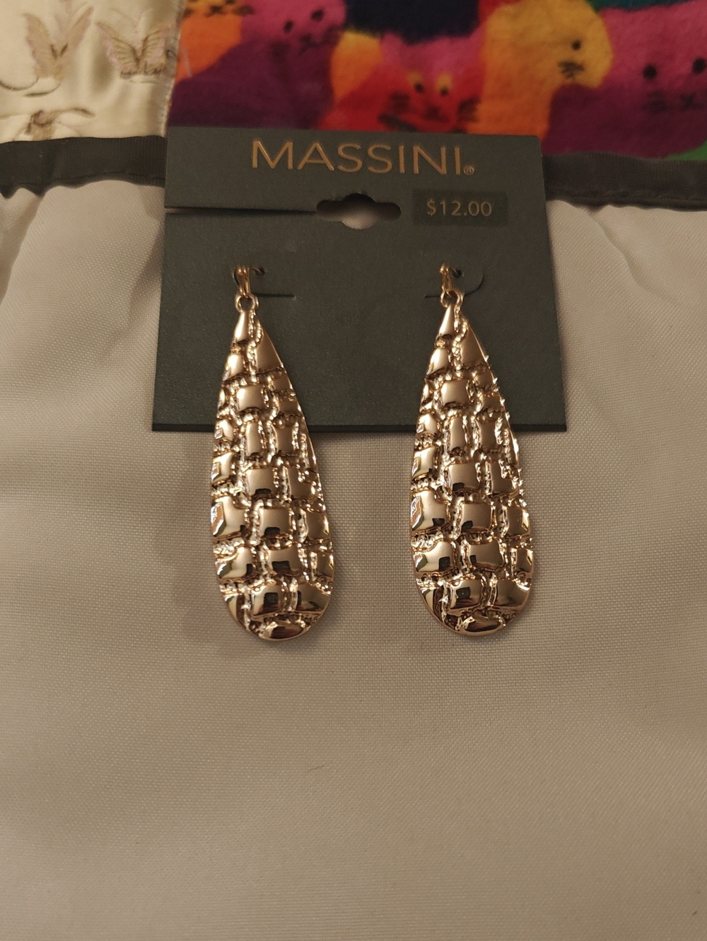 Massini Gold Textured Teardrop Dangle Earrings D04 6708